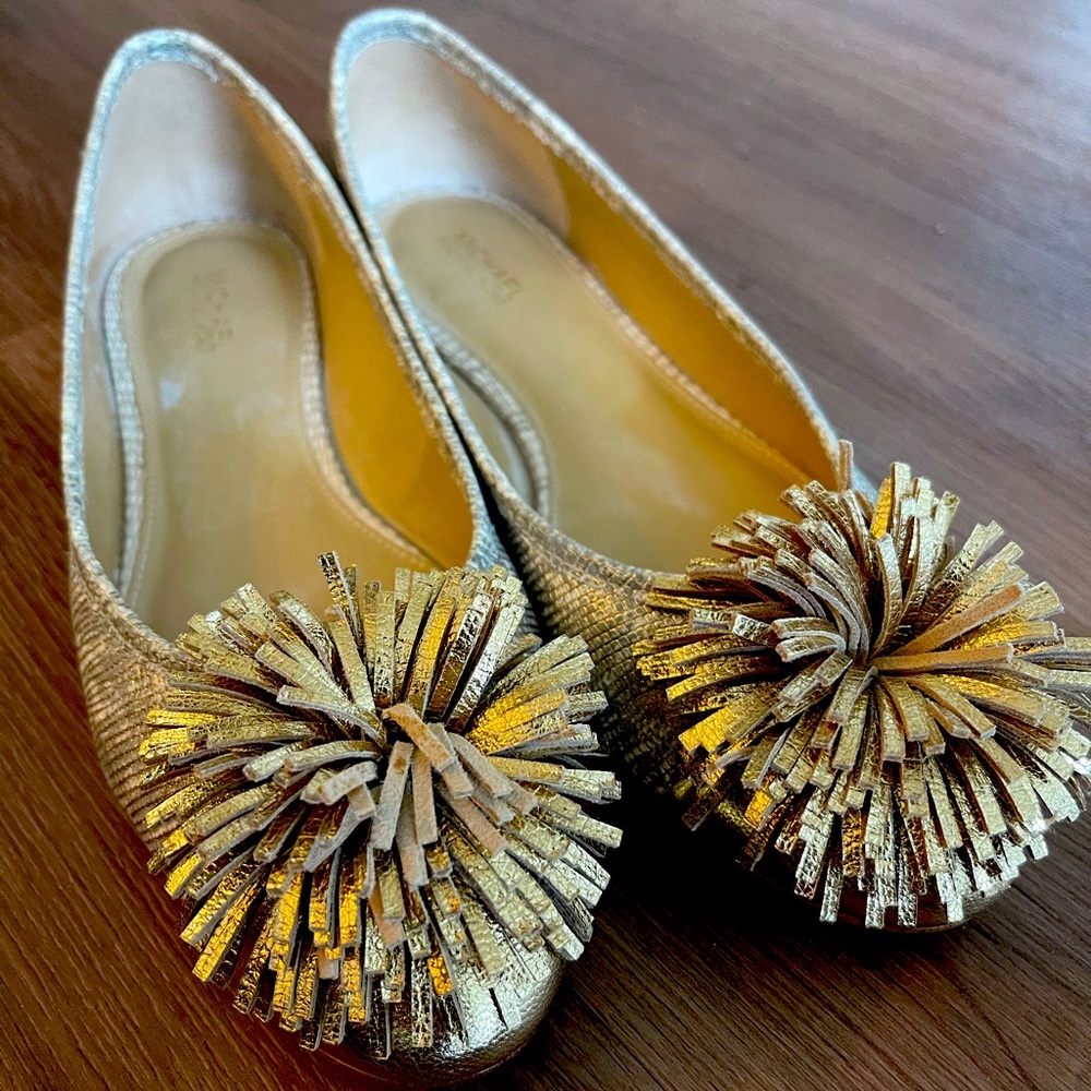 Michael Kors Collection Gold Pom Flats